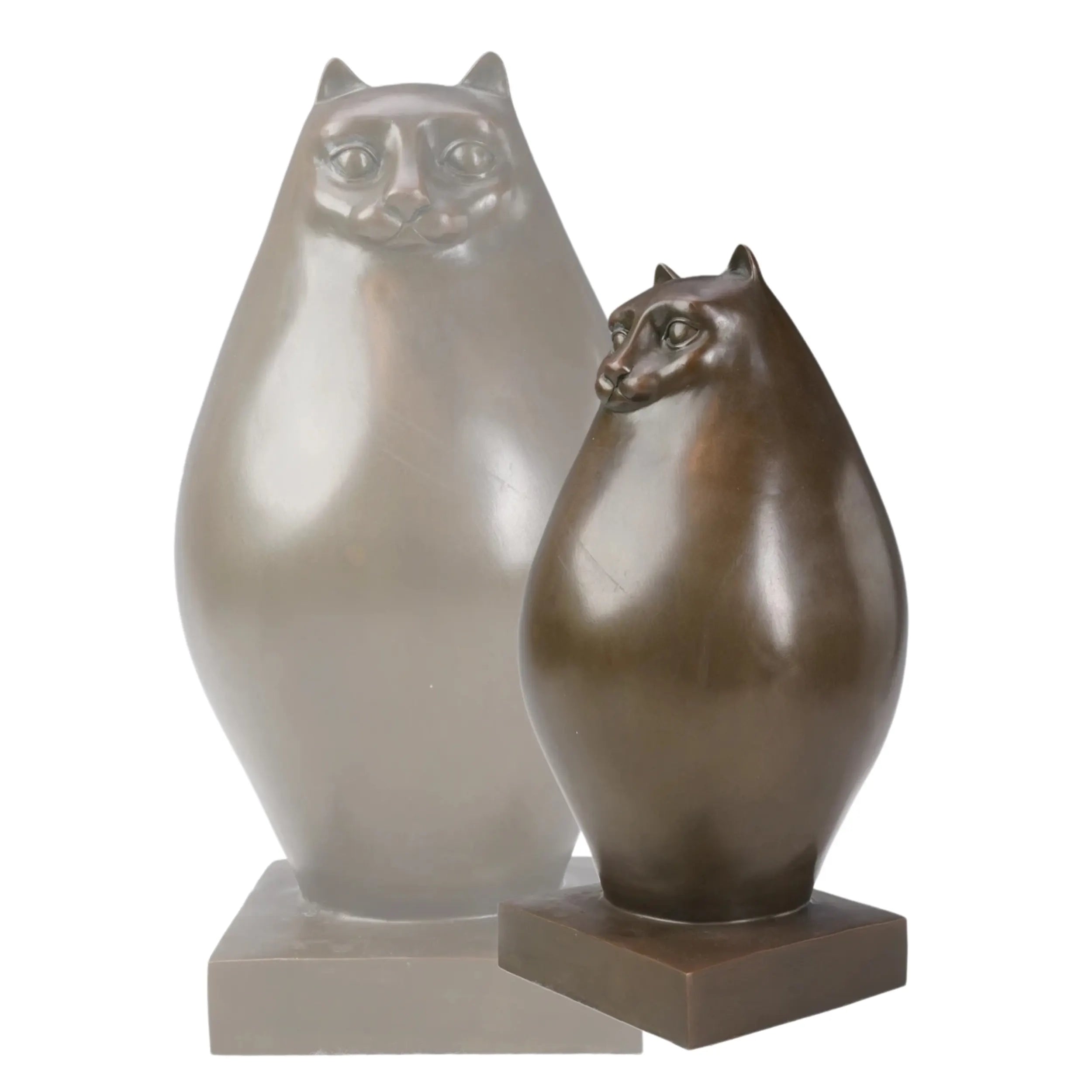 abstract cat bronze sculpture with oval bodies in different heights