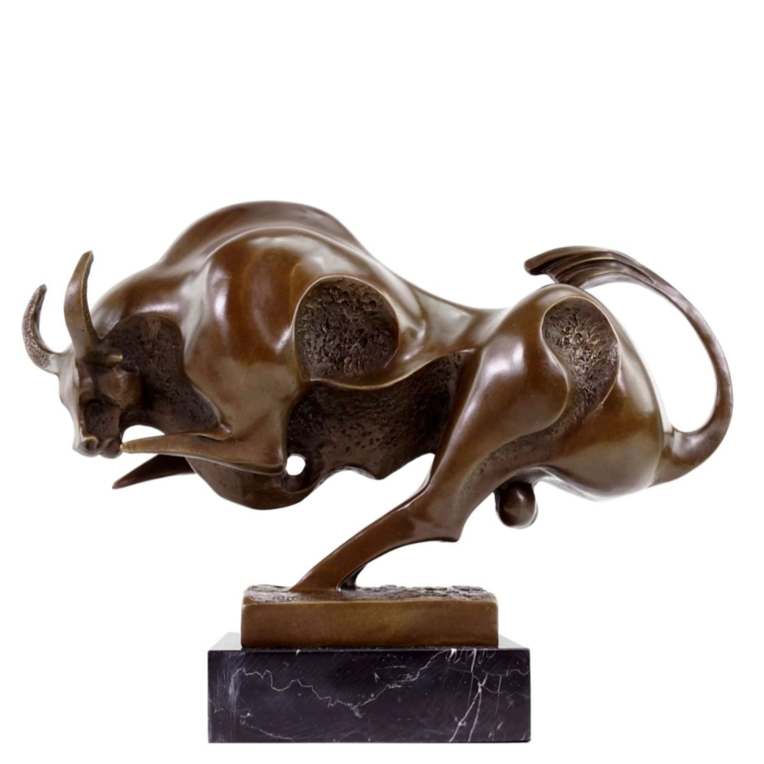 Abstract charging bull bronze sculpture with modern hollow design and dynamic form