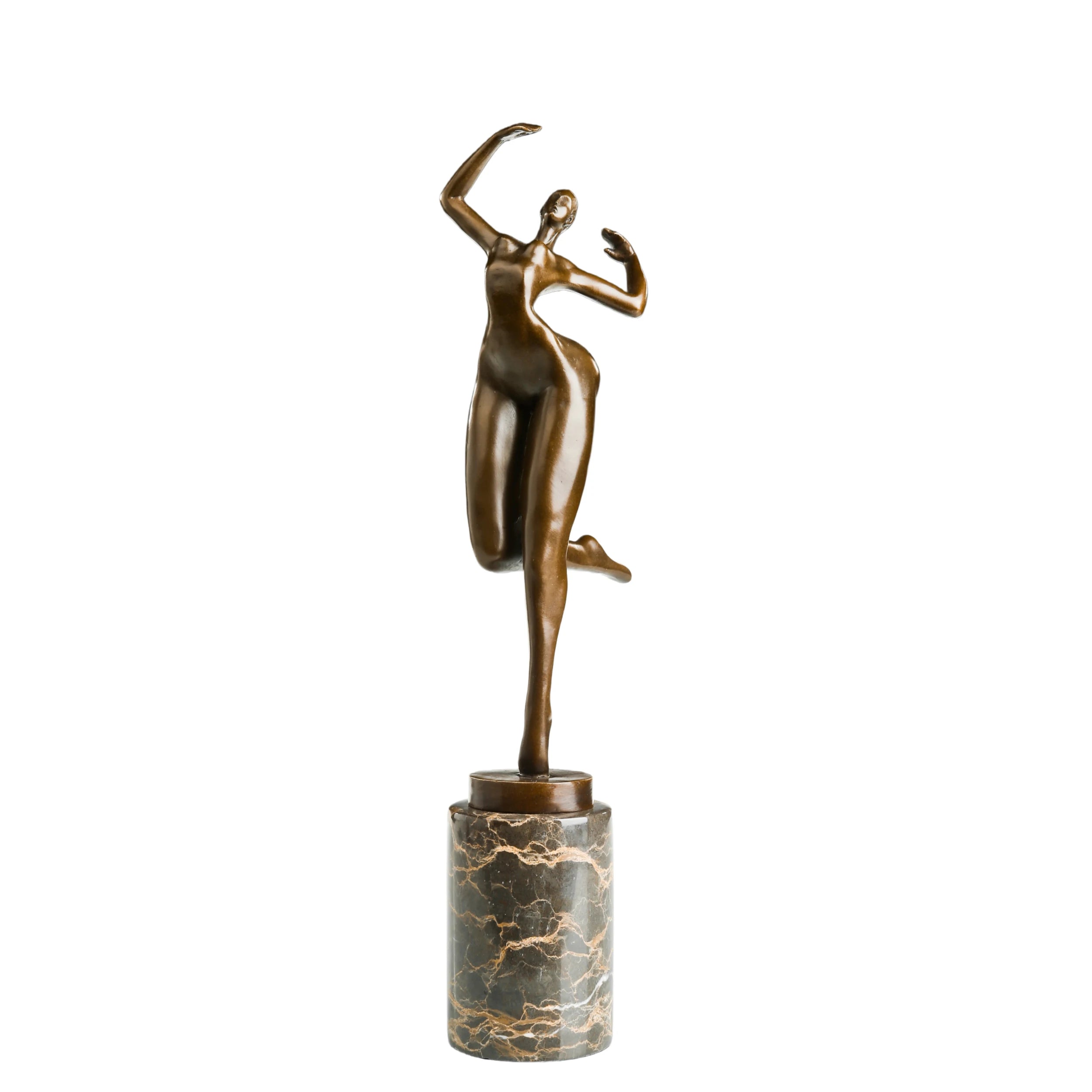 Abstract Female Dancer Bronze Sculpture on a white background