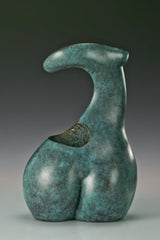 Rear view of abstract female torso bronze sculpture with rounded lower form