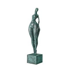 Abstract standing woman bronze sculpture with a curvy female silhouette and square bronze base