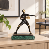 Abstract Table Tennis Player Bronze Sculpture displayed in a minimalist interior