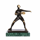 Abstract Table Tennis Player Bronze Sculpture on a clean white background
