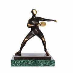 Abstract Table Tennis Player Bronze Sculpture on a clean white background