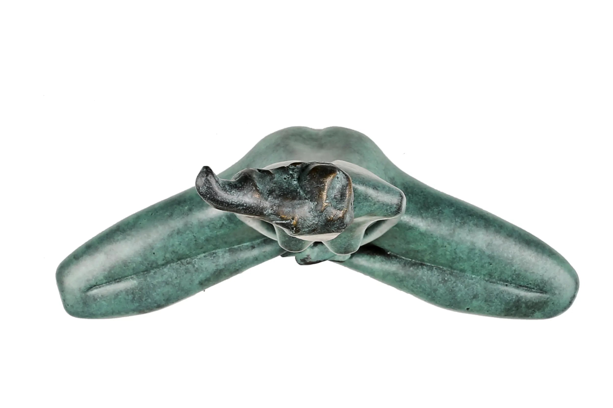 Overhead view of abstract seated yoga woman sculpture showing its folded-leg form