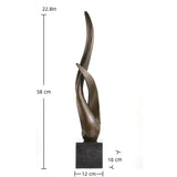 Minimalist abstract bronze sculpture with intertwined flowing forms. A modern statement piece symbolizing balance, harmony, and connection.
