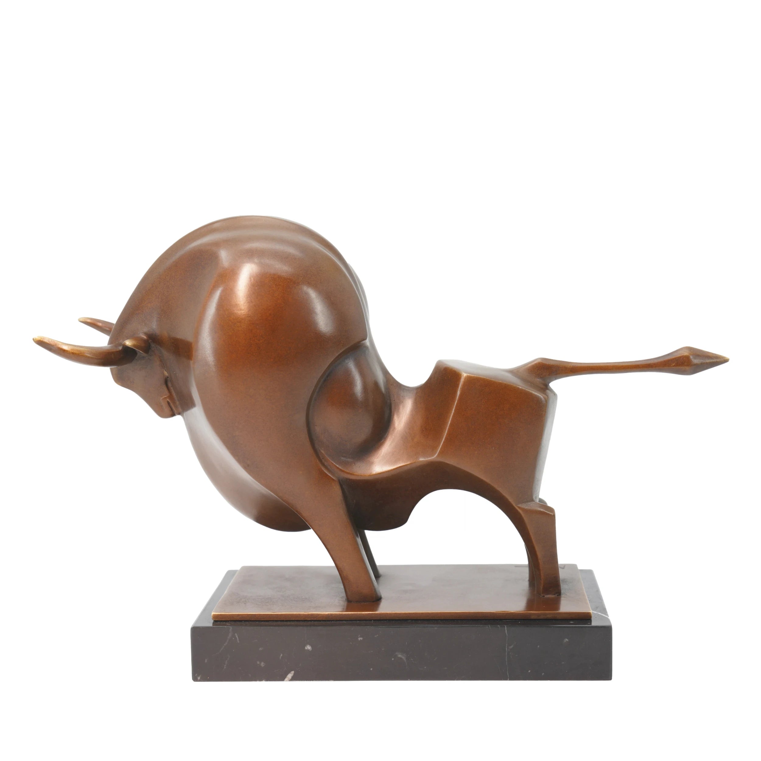Handcrafted abstract bronze bull statue symbolizing strength and prosperity