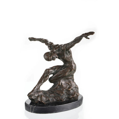Expressionist bronze sculpture of a crouching male figure with dynamic movement and raw texture. A powerful statement piece exploring human emotion and physicality.