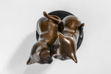 Affectionate Cat Pair Bronze Sculpture hand-applied patina detail
