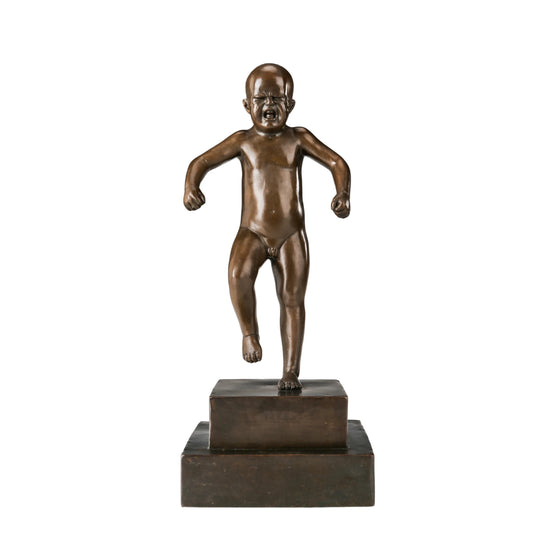 Handcrafted angry boy bronze sculpture with clenched fists and expressive face