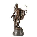 Classical Apollo bronze sculpture with bow on marble base