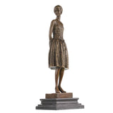 Handcrafted Art Deco-inspired bronze woman sculpture with short hair and elegant vintage dress