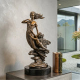 Art Nouveau mother and child bronze sculpture displayed as elegant home décor