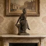 Art Deco flapper bronze sculpture 1920s seated lady statue with cloche hat