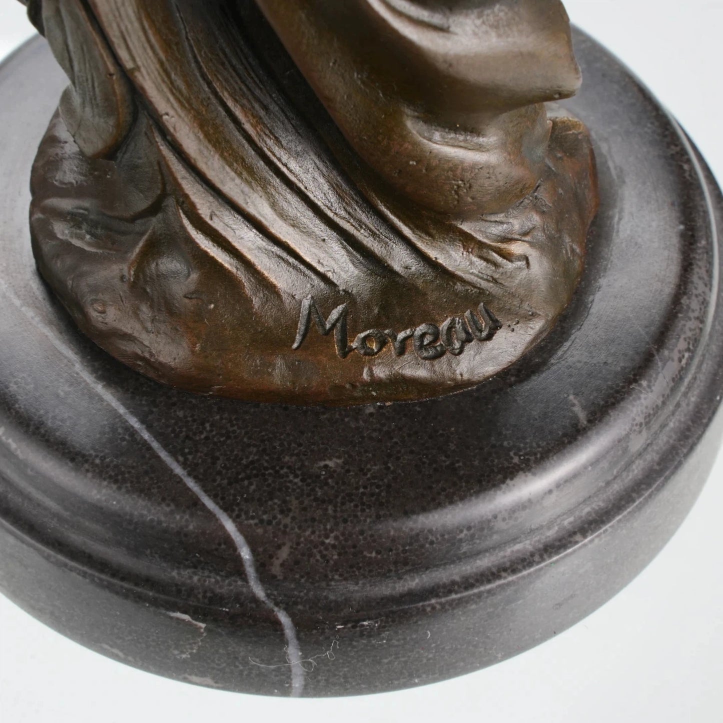 Art Nouveau woman holding orb bronze sculpture with decorative arch