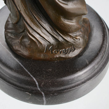 Art Nouveau woman holding orb bronze sculpture with decorative arch