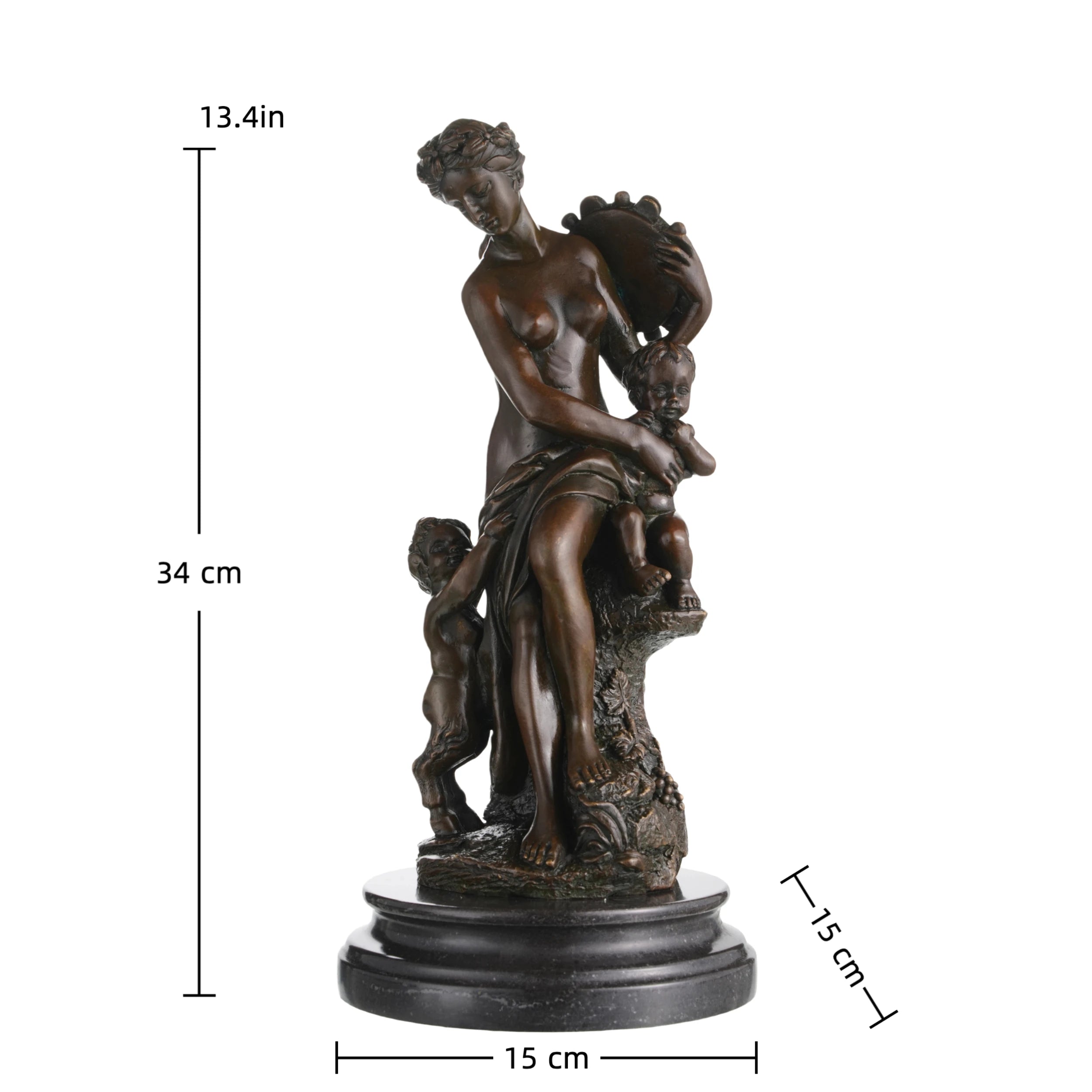 Bacchante bronze sculpture with children and satyr classical mythology statue