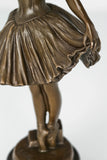 Close-up of the ballerina bronze sculpture showing her dress detail