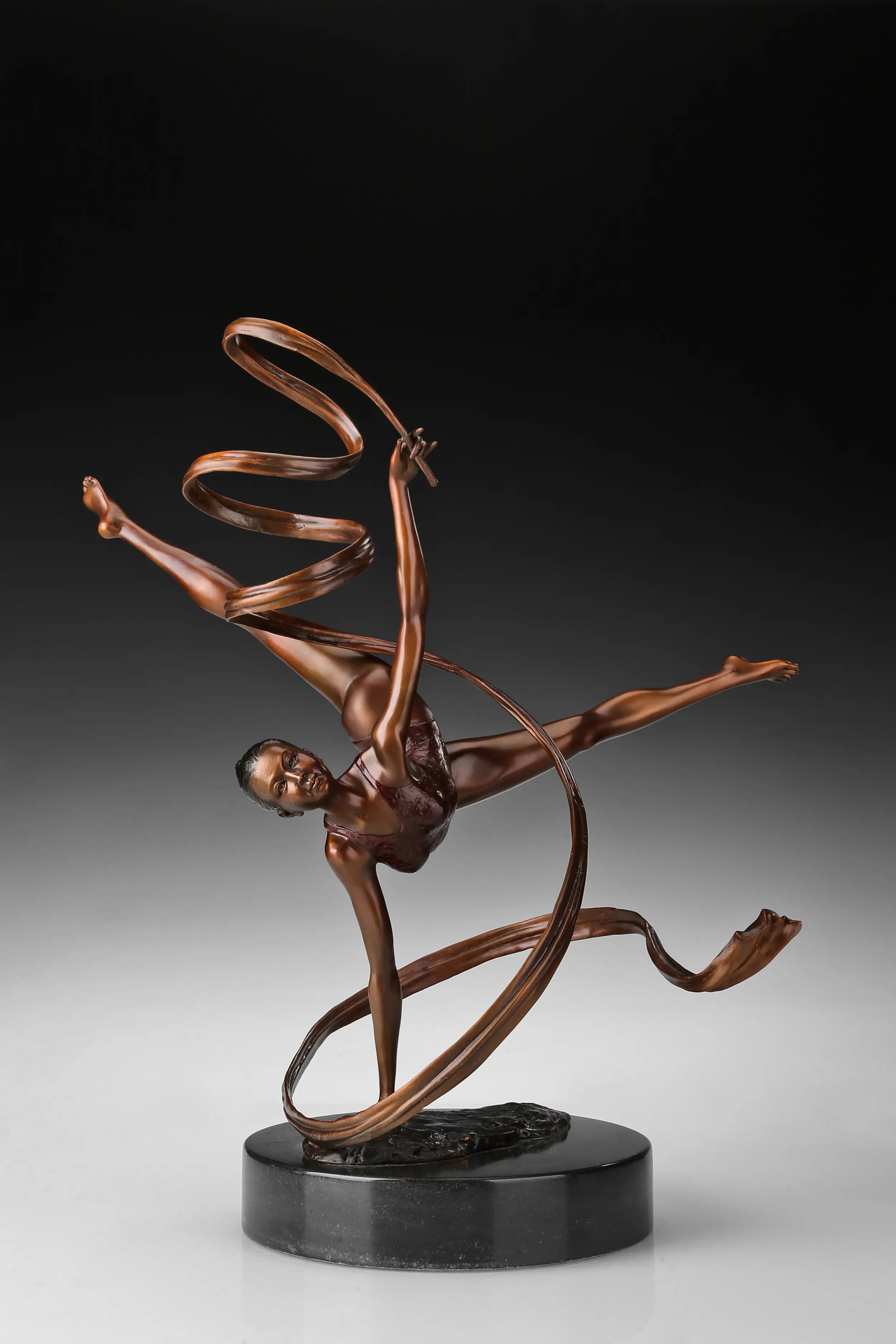 Ballet Dancer with Flowing Ribbons bronze sculpture base detail