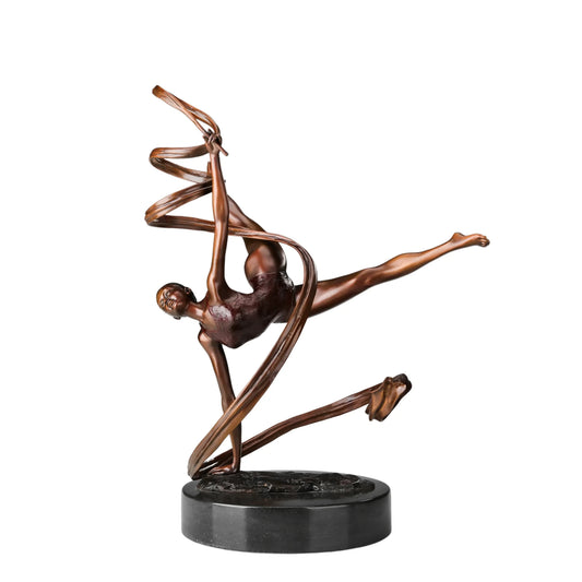 Ballet Dancer with Flowing Ribbons bronze sculpture on a clean white background