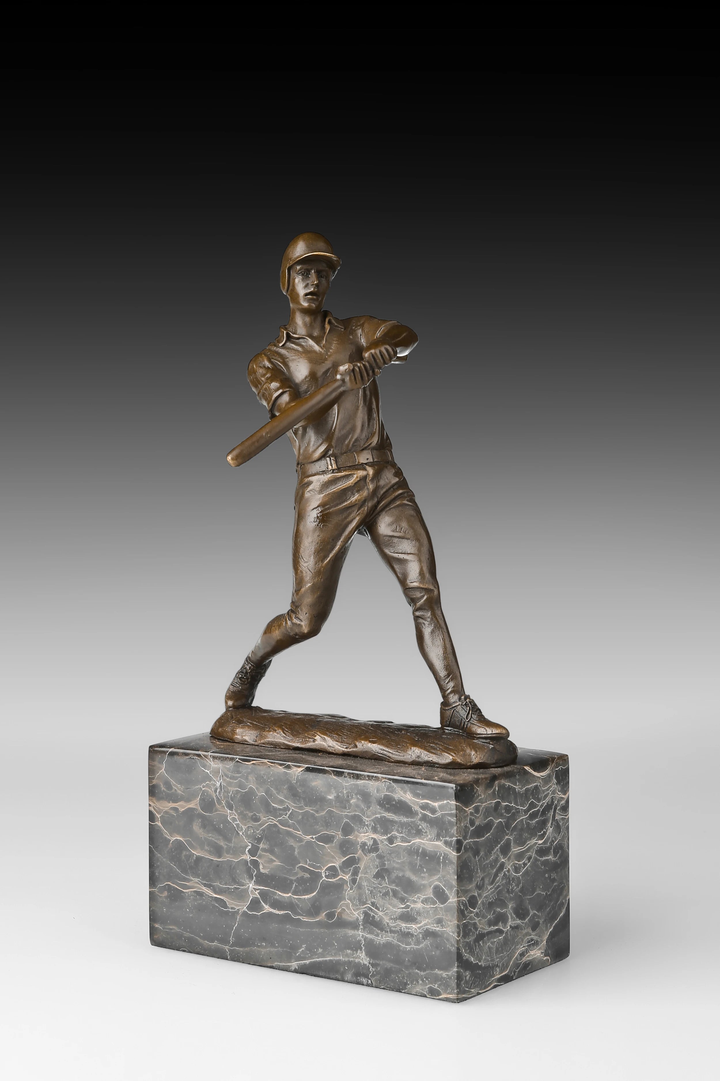 Baseball Batter Bronze Sculpture three-quarter view