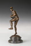 Baseball Pitcher bronze sculpture, side studio view