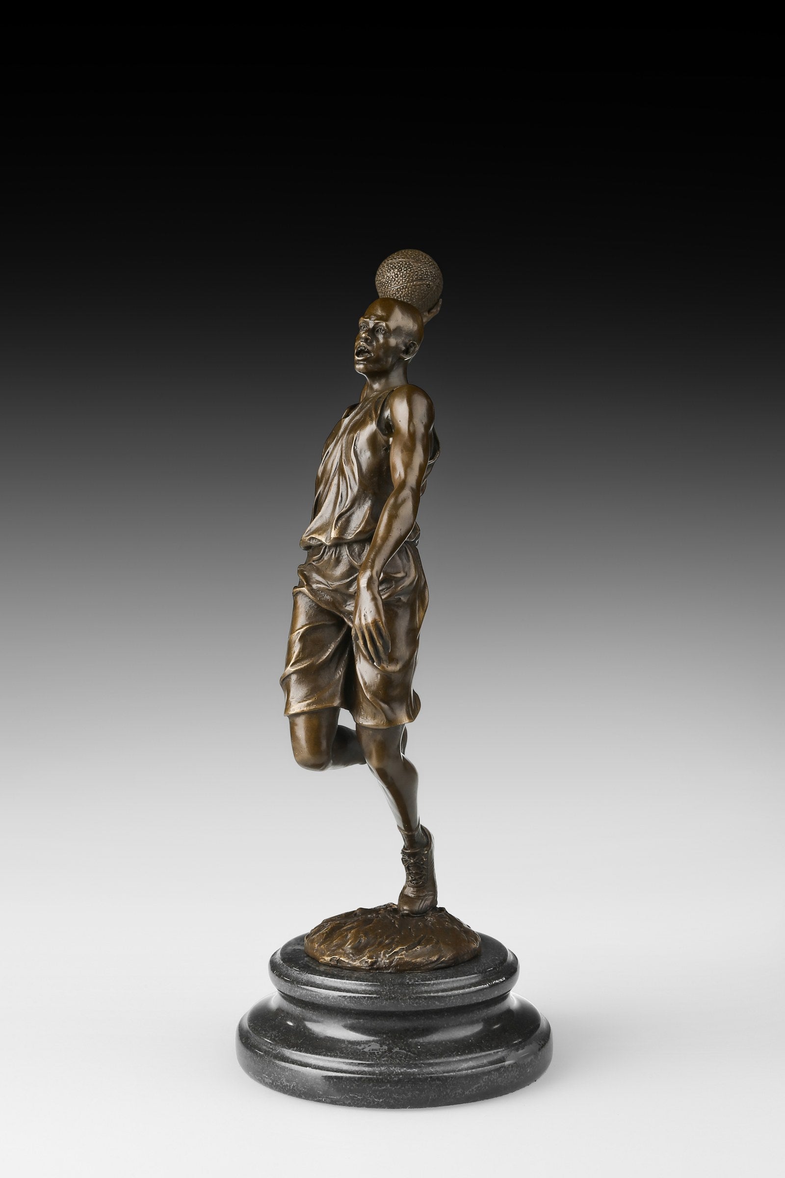Basketball Player bronze sculpture, three-quarter studio view