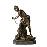 Front view of Bernini David bronze sculpture with sling and marble base