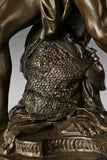Natural marble base supporting the handcrafted Bernini David bronze sculpture