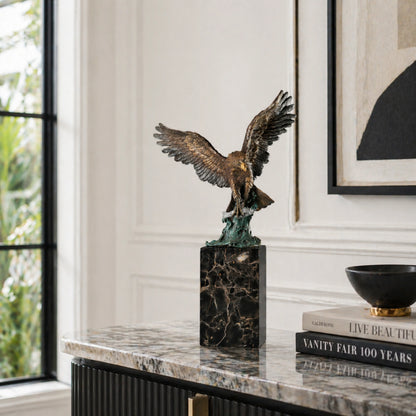 majestic bronze bald eagle sculpture with spread wings on marble base