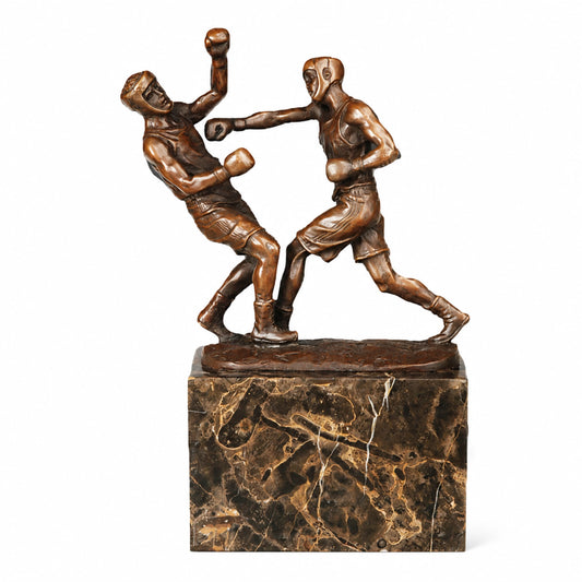 Handcrafted bronze boxing fighters sculpture capturing two boxers in a dynamic match