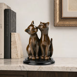 Bronze cat couple sculpture displayed as romantic home decor for cat lovers and couples