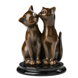 Handcrafted bronze cat couple sculpture with two affectionate cats sitting closely together