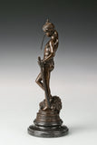 Left side view of bronze biblical David sculpture with sword