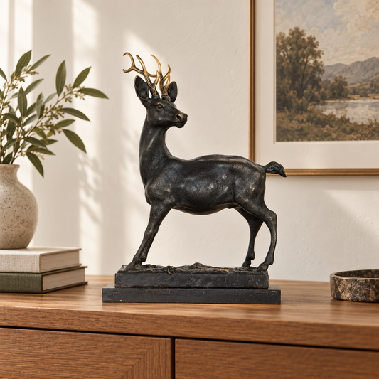 Bronze deer sculpture displayed as elegant wildlife decor in a refined interior