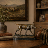 Bronze hunting dog sculpture displayed as elegant hunting lodge, study, and country home decor