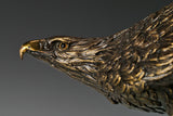 Bronze eagle sculpture ready to fly with wings partially spread and marble base. A powerful symbol of strength, freedom, and ambition.