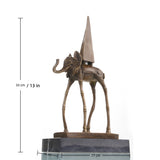 Inspired by surrealist master Salvador Dalí, this bronze elephant on stilts sculpture features elongated legs and an obelisk motif. A striking surrealist art piece for collectors and modern interiors.