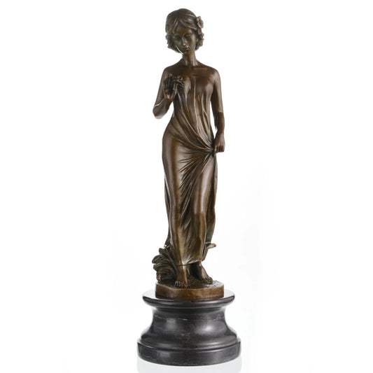 Art Nouveau bronze maiden sculpture elegant girl statue with flowing dress