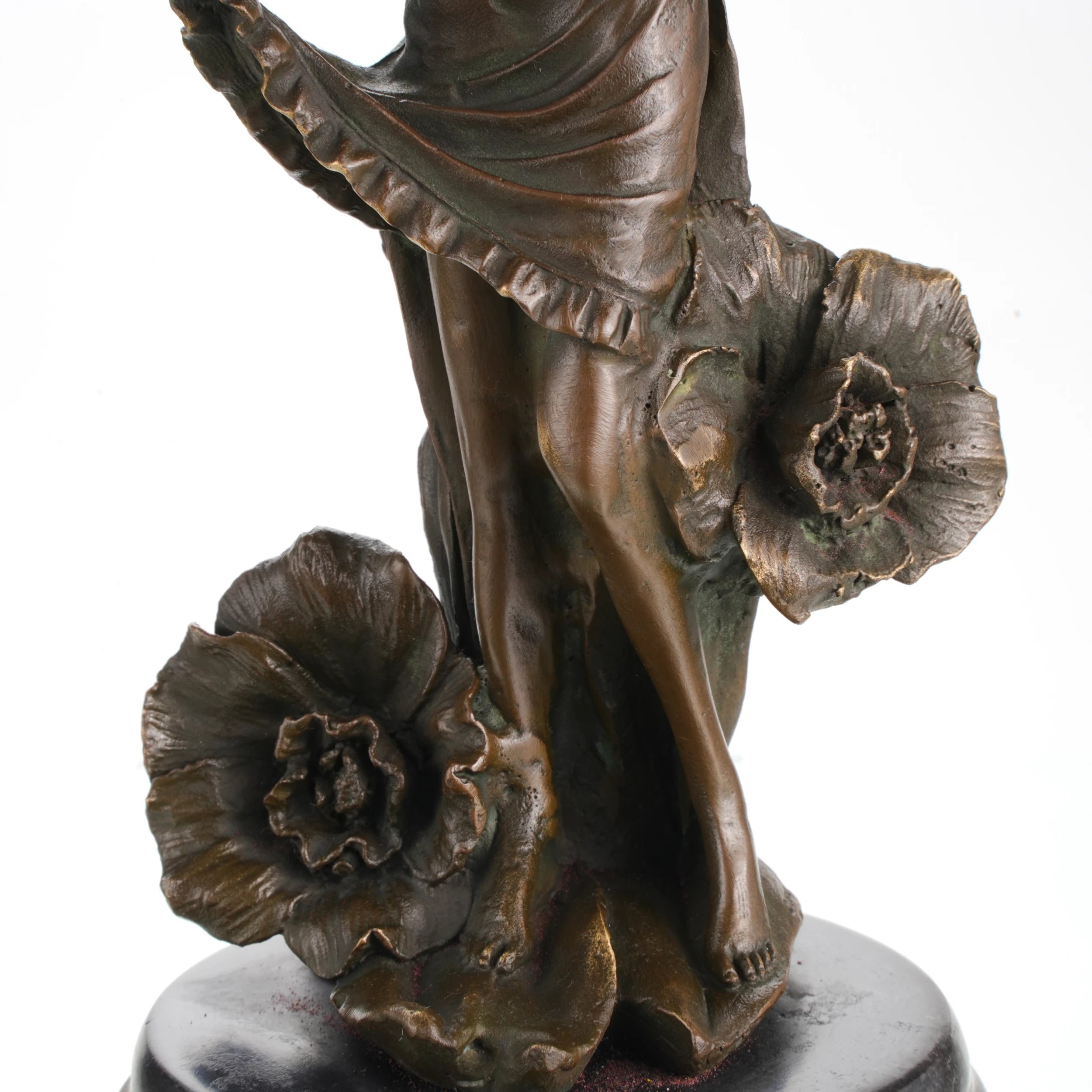 Floral maiden bronze sculpture girl holding flower nature inspired statue