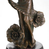 Floral maiden bronze sculpture girl holding flower nature inspired statue