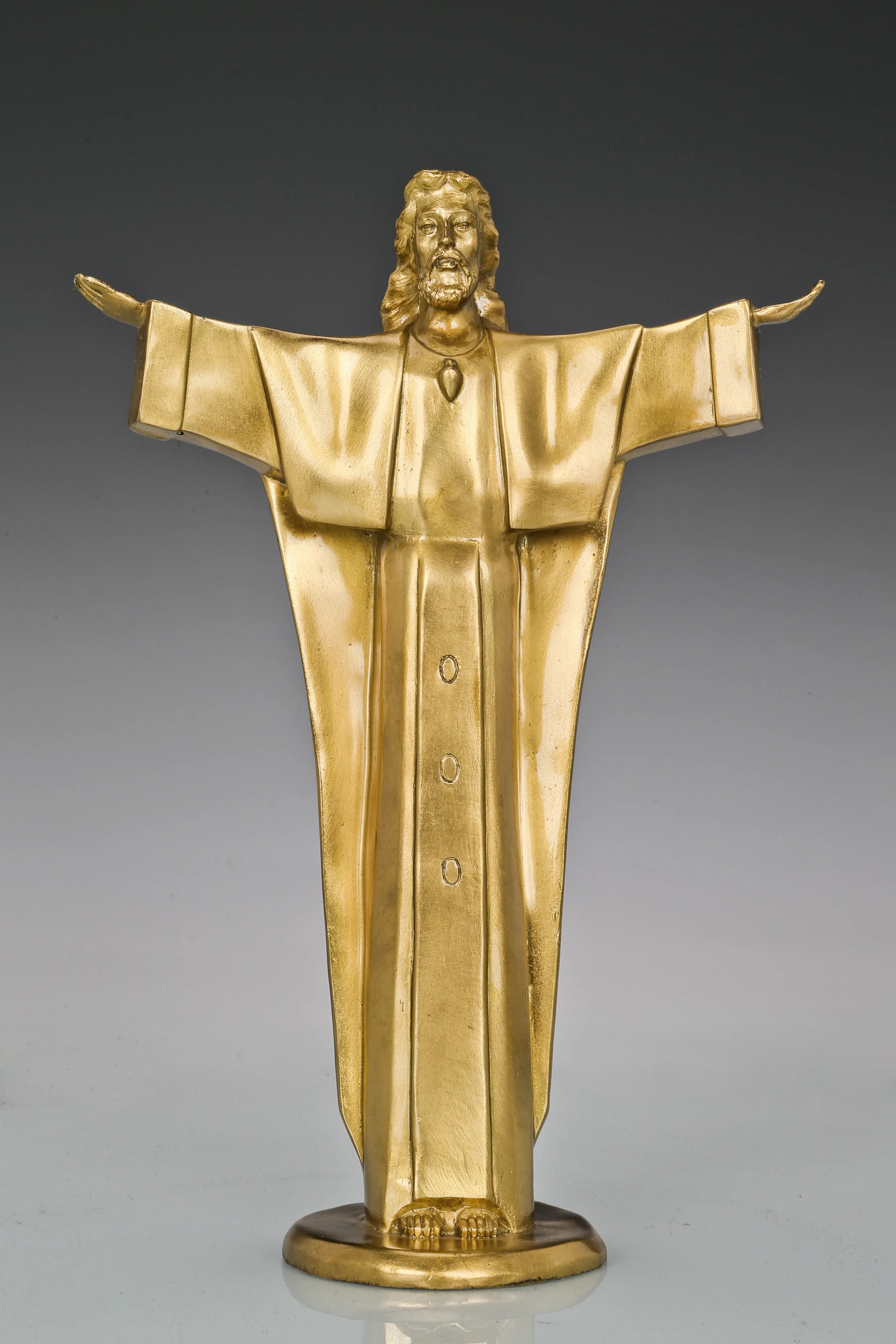Handcrafted Christ the Redeemer bronze statue with Jesus standing with both arms fully extended