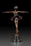 Back view of ballerina bronze sculpture showing the classical tutu and extended arms