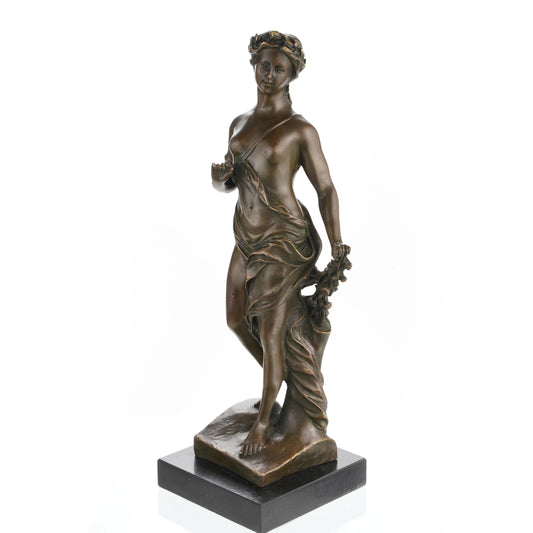 Elegant classical bronze female sculpture inspired by Greek goddess forms. A timeless art piece symbolizing beauty, nature, and grace.