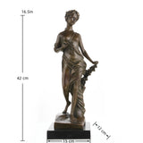 this classical female sculpture features flowing drapery and a black marble base. A perfect 8th-anniversary gift or mythology art for luxury home decor.