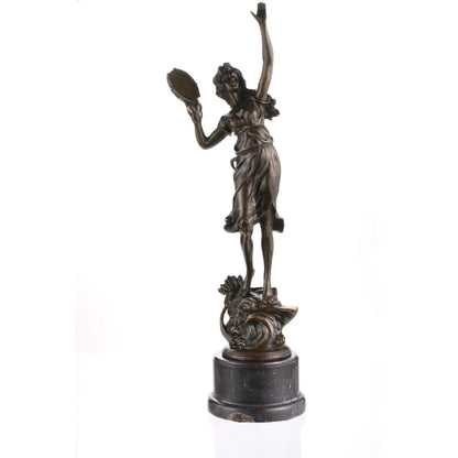 Dancing muse bronze sculpture female dancer with tambourine classical statue