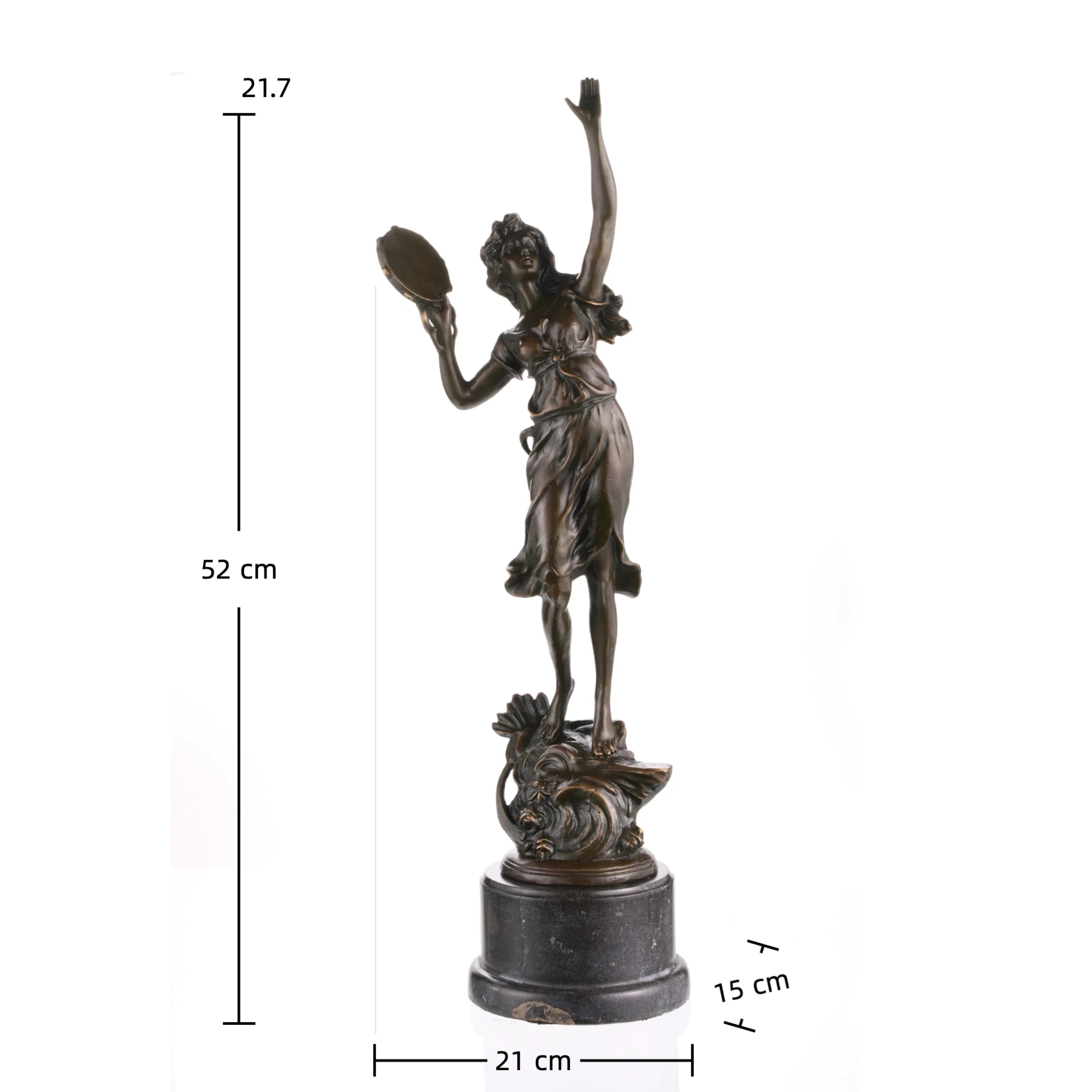 Dancing muse bronze sculpture female dancer with tambourine classical statue