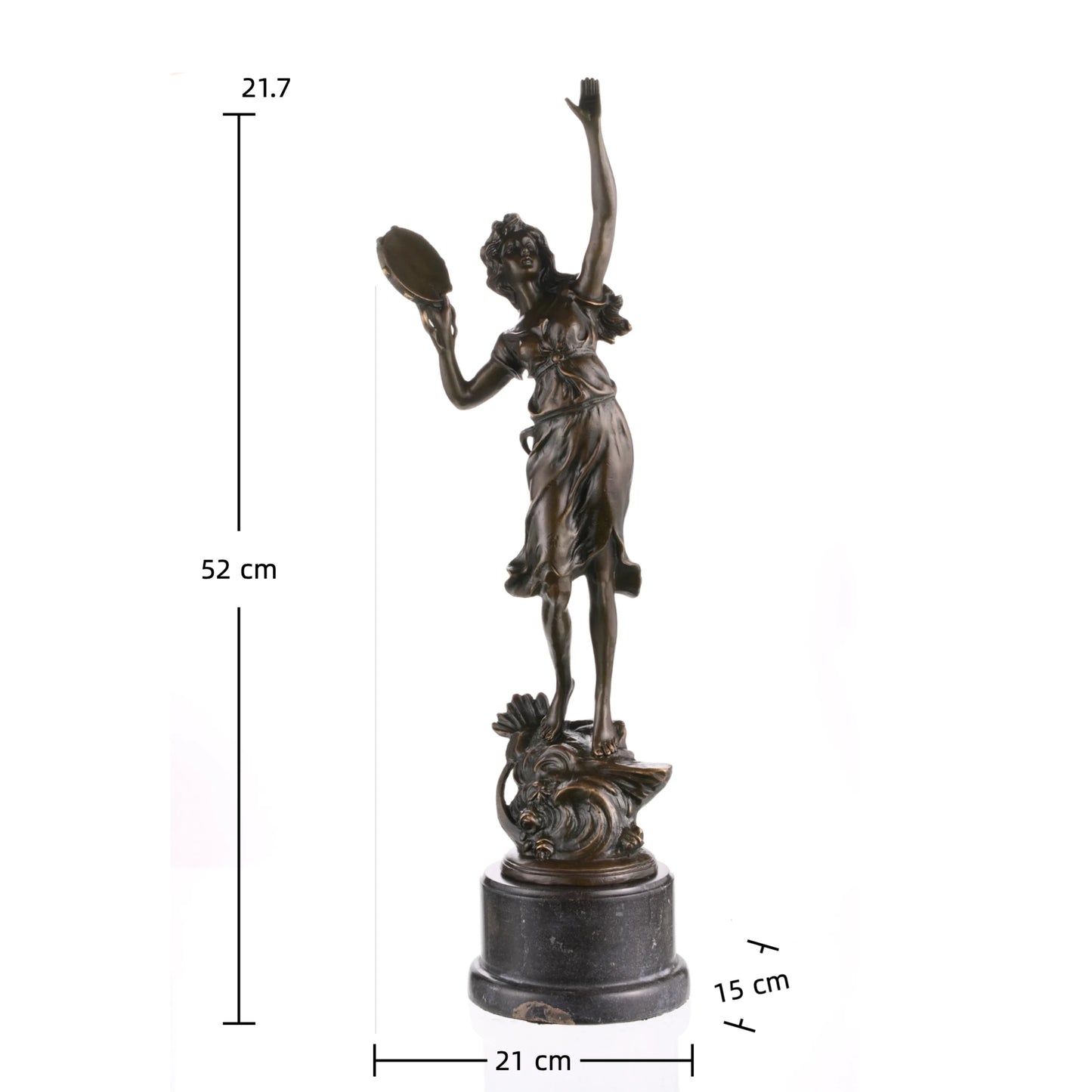 Dancing muse bronze sculpture female dancer with tambourine classical statue
