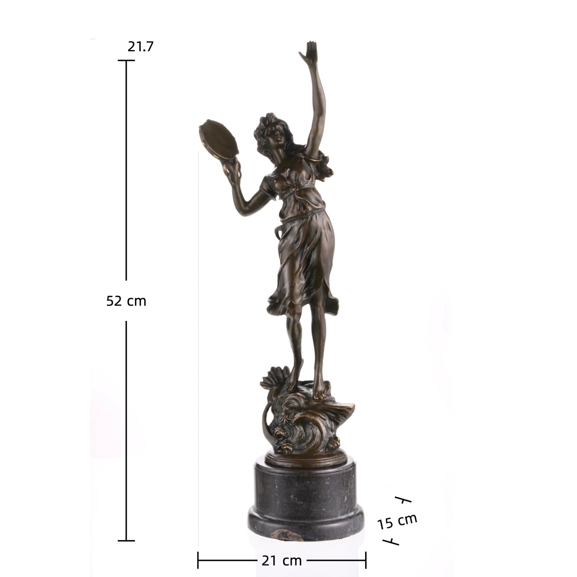 Dancing muse bronze sculpture female dancer with tambourine classical statue