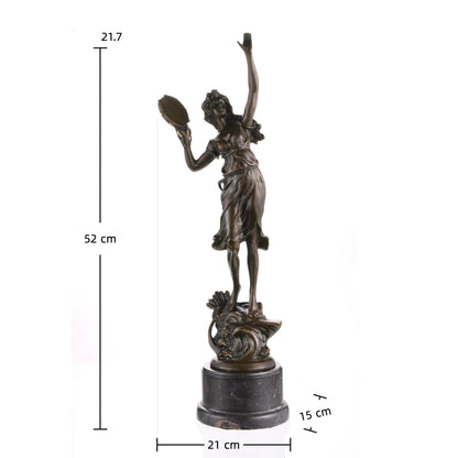 Dancing muse bronze sculpture female dancer with tambourine classical statue